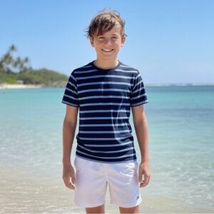 Tommy Bahama Two Tone Blue Horizontal Striped Kids T Shirt Youth Boy 14